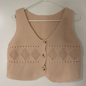Soft Peach Knit Button-Front Vest Sweater